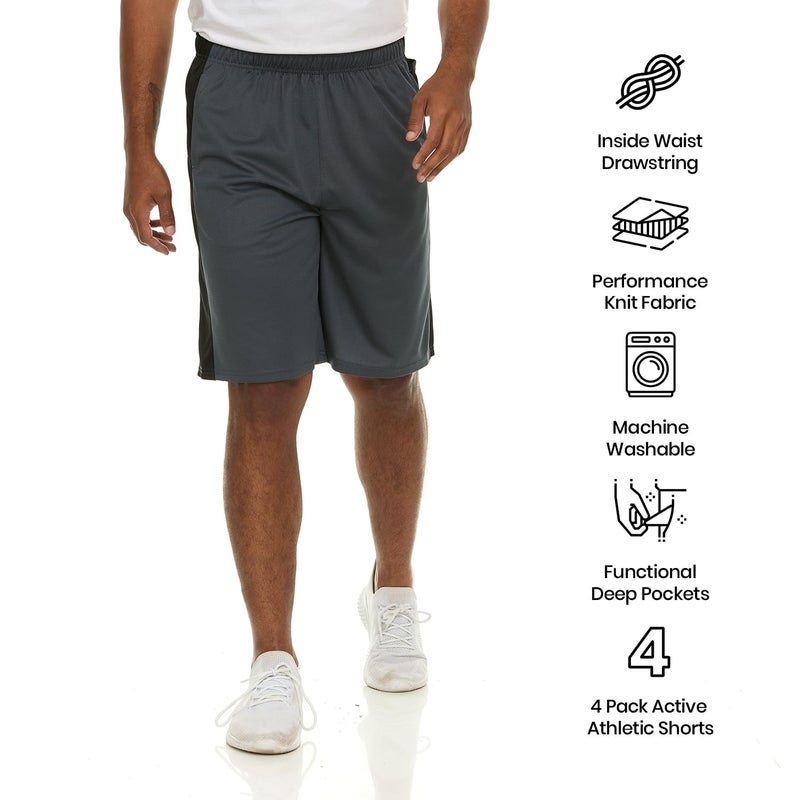 Essential Elements 4 Pack: Men's Dry-Fit Sweat Resistant Active Athletic Performance Shorts - Image 4